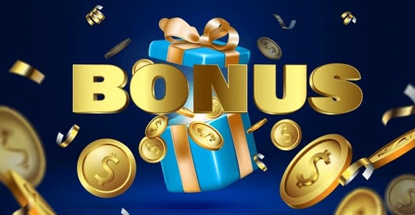 Casino bonus image with gift box and coins.