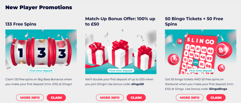 Slingo bonus offers from the website.