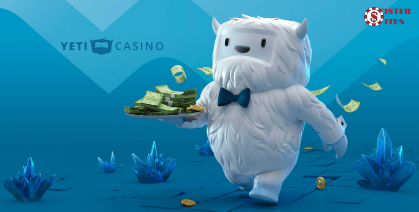 Yeti carrying money with casino logo